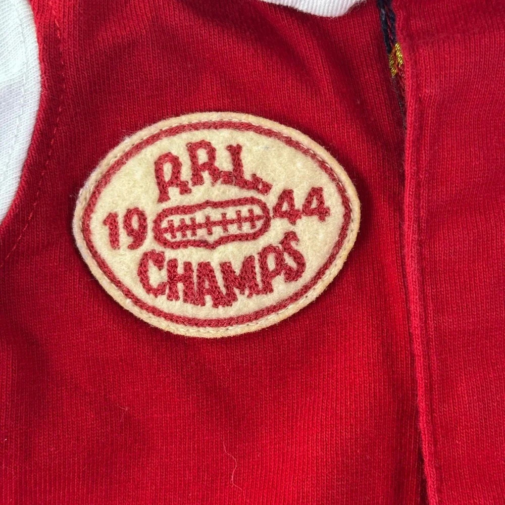 Ralph Lauren Baby One Piece Romper Sz 6M Red‎ White Varsity Patch Long Sleeve